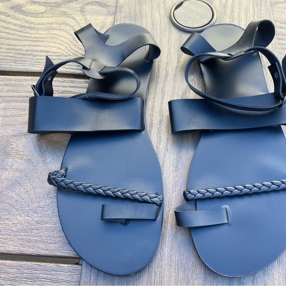 Ankle Strap Flat Sandals for Women Braid Toe Ring Summer Casual Shoes black boho - Picture 10 of 10